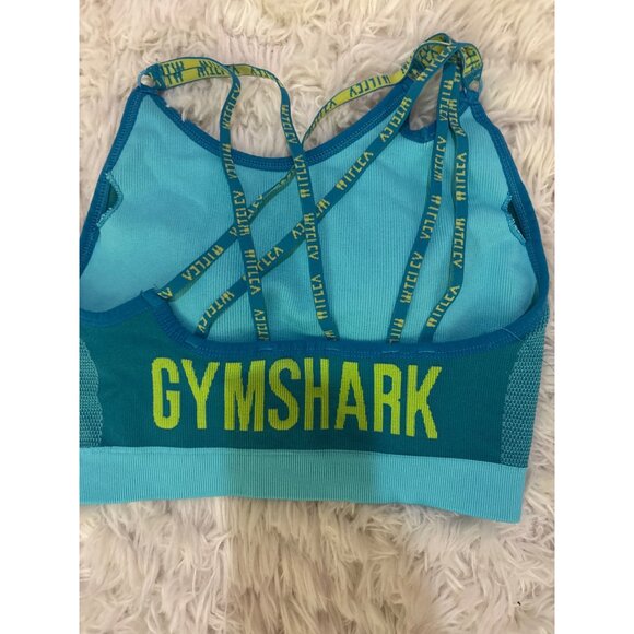 Gymshark Womens Strappy Back Sports Bra Teal & Neon Green xs Activewear - Picture 5 of 8